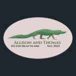 Adesivo Oval Alligator Wedding Sticker. Carolina do Sul da Flór<br><div class="desc">Este design de jacaré bonitinho é o adesivo perfeito para personalizar seu casamento na Flórida ou na Carolina do Sul. Personalize seu casamento com esses adesivos e coloque-os em suas favoritos para festas.</div>