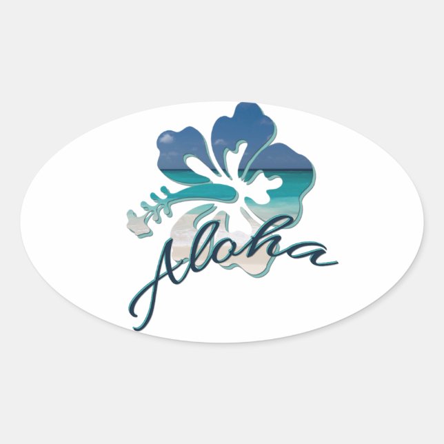 Adesivo Oval Aloha Hawaii Hibiscus Flower (Frente)