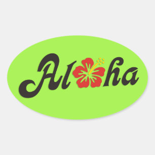 Adesivo Oval Aloha Hibiscus - design do Havaí plano + suas idei