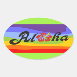 Adesivo Oval Aloha hibiscus - design liso de Havaí + suas