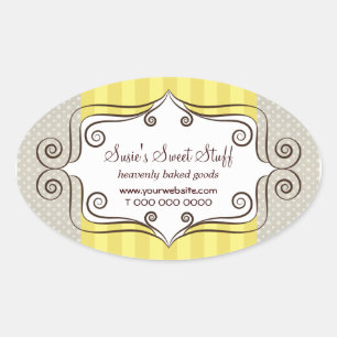 Adesivo Oval Amarelo doce e bolinhas