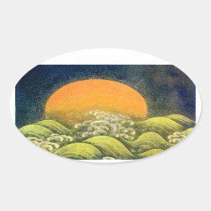 Adesivo Oval AMATERASU, DEUSA do SOL, preto do verde amarelo