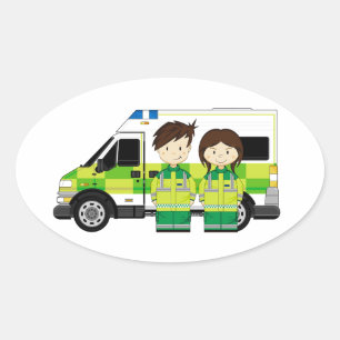 Adesivo Oval Ambulância dos desenhos animados e EMT