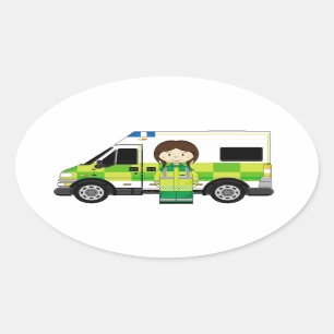 Adesivo Oval Ambulância dos desenhos animados e EMT