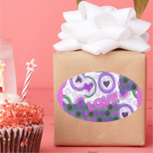 Adesivo Oval Amor Adorável, Coração, Impressão