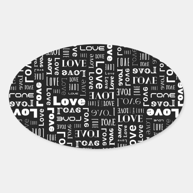 Adesivo Oval Amor com letras brancas e fundo preto (Frente)