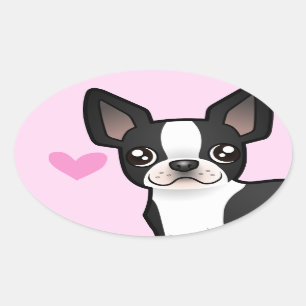 Adesivo Oval Amor de Boston Terrier