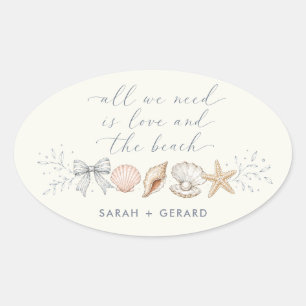 Adesivo Oval Amor e Casamento de Destino na Praia