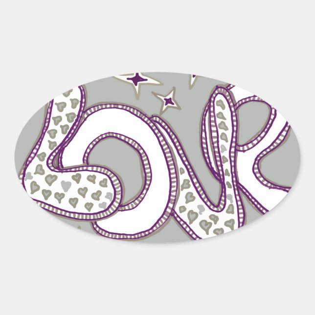 Adesivo Oval Amor no estilo dos anos 60 (Frente)