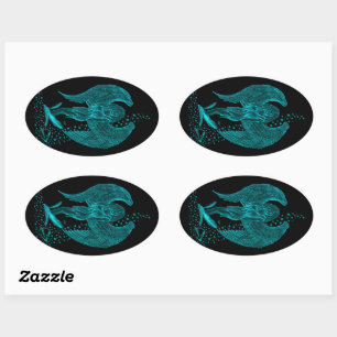 Adesivo Oval Angel perdeu em Love, Design preto e verde