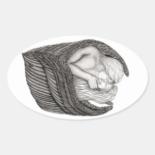 Adesivo Oval Angels Kissing, Design preto e branco