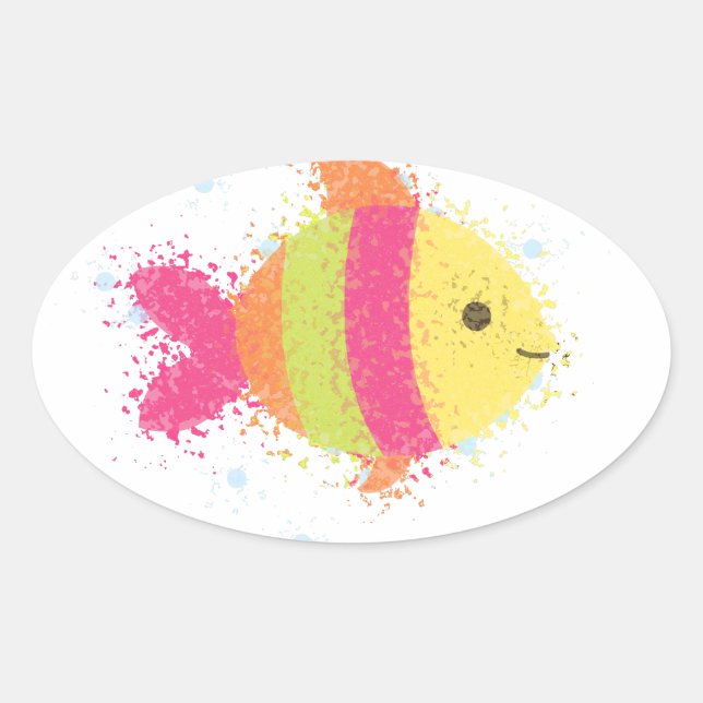 Adesivo Oval Animação de Peixes Bonitos (Frente)