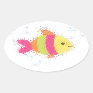 Adesivo Oval Animação de Peixes Bonitos