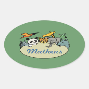 Adesivo Oval animais da família de zoológicos personalizados