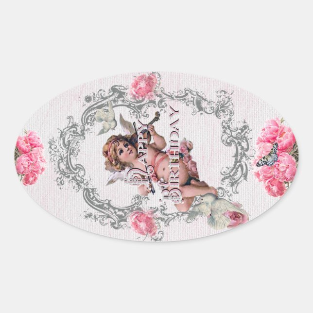 Adesivo Oval Aniversário - Linen Branco - Vinheta (Frente)