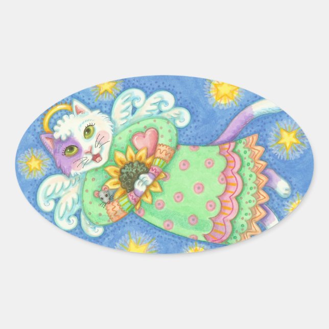 Adesivo Oval ANJOS ESTÃO ASSISTINDO, GOLAS DE GATO Oval, Folha (Frente)