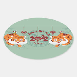 Adesivo Oval Ano Novo Chinês Ano do Tigre