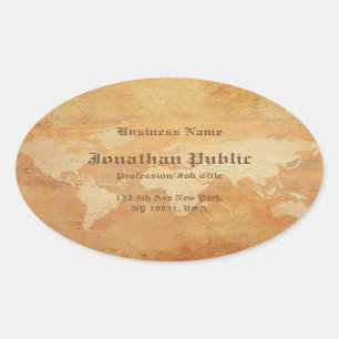 Adesivo Oval Antiga aparência de papel World Map Chic Modelo