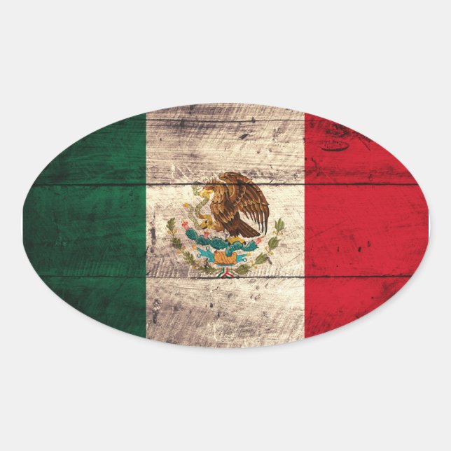 Adesivo Oval Antiga bandeira do México Wooden (Frente)