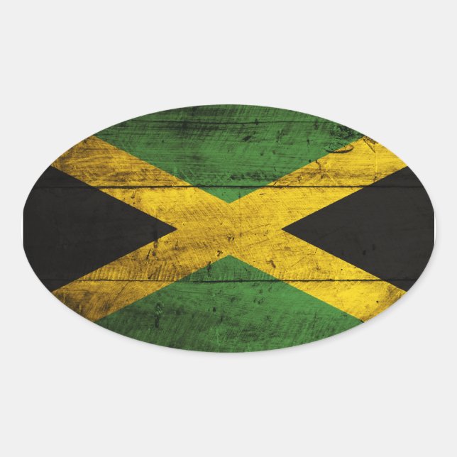 Adesivo Oval Antiga bandeira Wooden Jamaica (Frente)