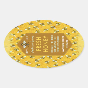 Adesivo Oval Apiary Honey Jar Labels Honeycomb Abelhas
