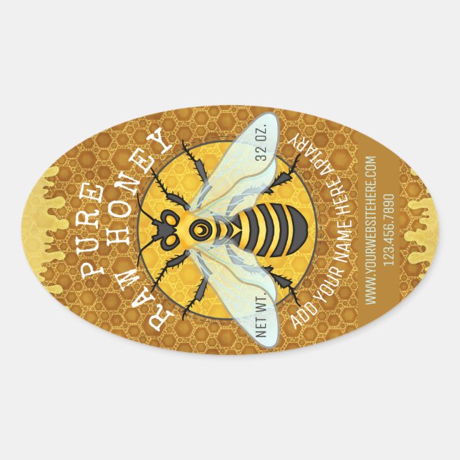 Adesivo Oval Apiary Honeybee Honey Jar Labels | Abelhas de mel (Frente)