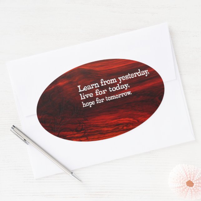 Adesivo Oval "Aprender, viver, esperar" Citação Inspiracional (Envelope)