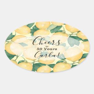 Adesivo Oval Aquarela Limão e Verdejante Aniversário