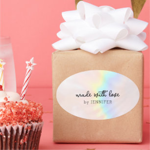 Adesivo Oval Arco-Íris Holográfico Pastel