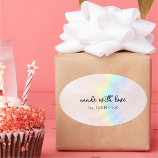 Adesivo Oval Arco-Íris Holográfico Pastel