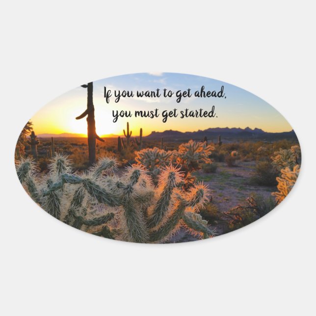Adesivo Oval Arizona Desert Sunset Cactus Inspiration Say (Frente)