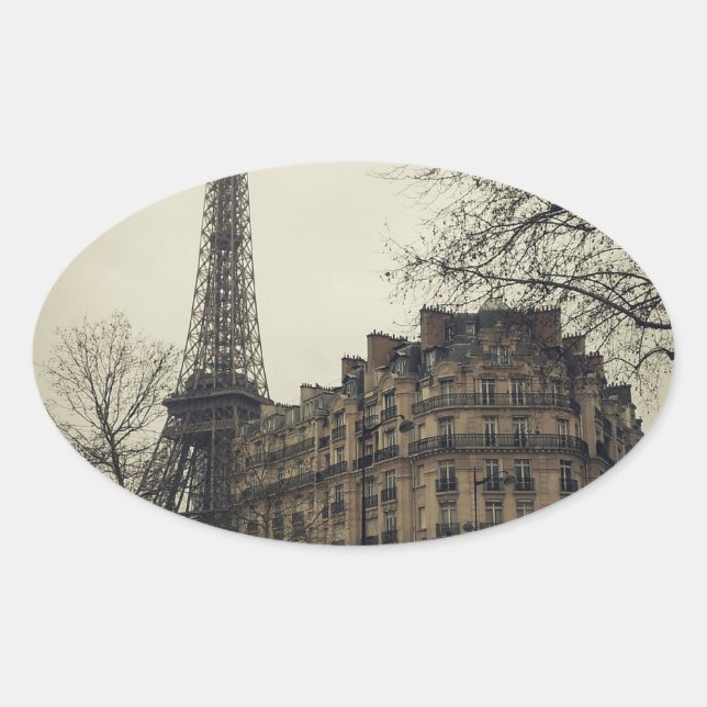 Adesivo Oval Arquitetura Eiffel Tower Paris (Frente)