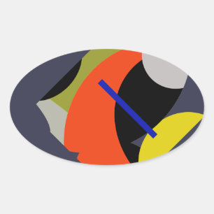Adesivo Oval Arte abstrata amarela vermelha azul