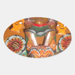 Adesivo Oval Arte Cultural Única - Sri Lanka/Design indonésio