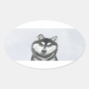 Adesivo Oval Arte de Cachorro Siberiana (Preta e Branca)