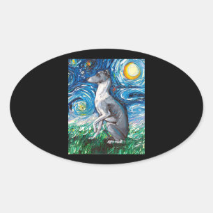 Adesivo Oval Arte De Cão De Whippet, Starry Night, Italiano