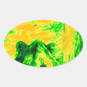 Adesivo Oval Arte de Leão com Visão Noturna Fluorescente