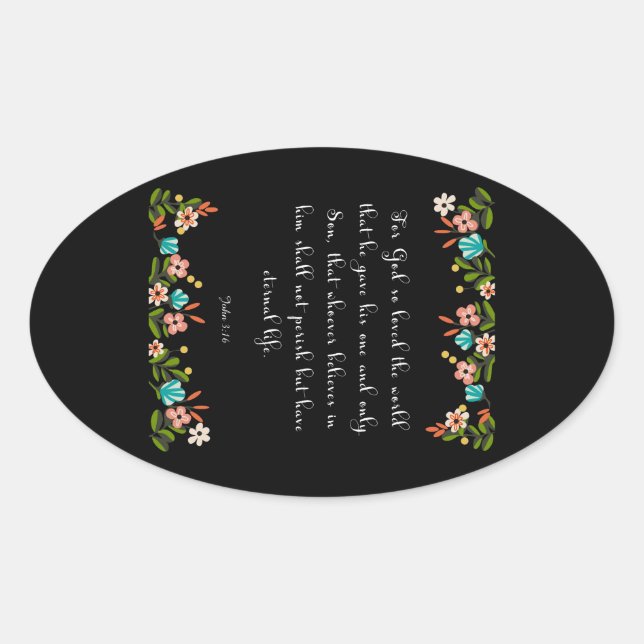 Adesivo Oval Arte inspiradora cristã - John 3:16 (Frente)