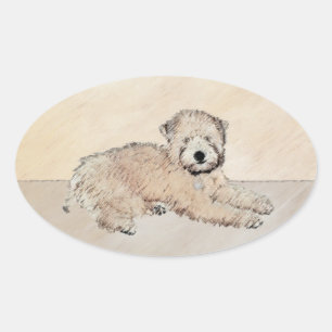 Adesivo Oval Arte original de pintura terrier com revestimento 