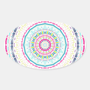 Adesivo Oval Arte Vibrante e Colorida de Mandala