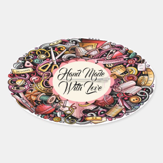 Adesivo Oval Artesanatos de costura (Frente)