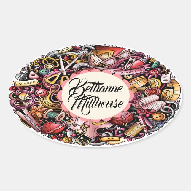 Adesivo Oval Artesanatos de costura (Frente)