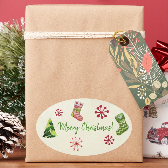 Adesivo Oval Árvore de Natal e Whimsey (Feriado)