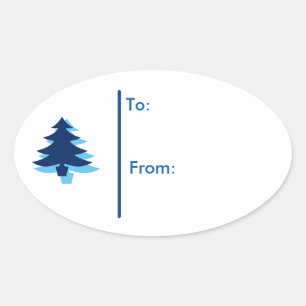 Adesivo Oval Árvore de Natal Oval Tag Dif Tag Sticker-Blue Tons