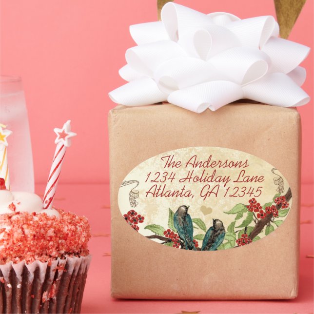 Adesivo Oval Árvore Florindo em Verde-azulado Antigo e Vermelho (Festa)