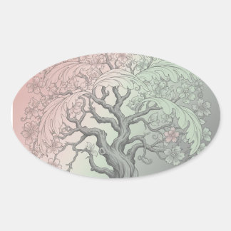 Adesivo Oval Árvore Vibrante da Primavera Personalizada - Flora