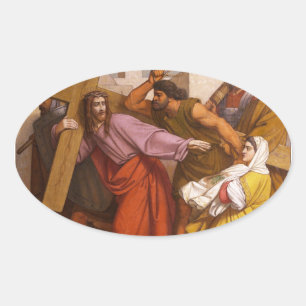Adesivo Oval As estações da cruz 5 Simon levam a cruz