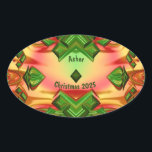 Adesivo Oval ASHER ~ CHRISTMAS 2025 Verde Vermelho Amarelo Frac<br><div class="desc">Este é um design fractal feito com cores e tons de Natal. É 3D.</div>