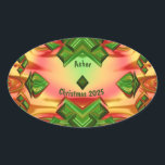 Adesivo Oval ASHER ~ CHRISTMAS 2025 Verde Vermelho Amarelo Frac<br><div class="desc">Este é um design fractal feito com cores e tons de Natal. É 3D.</div>