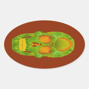 Adesivo Oval Aspen Folha Skull 10
